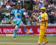 CAPE TOWN, SOUTH AFRICA - APRIL 18:  Lasith Malinga of Mumbai celebrates taking the wicket of Parthiv Patel of Mumbai during the IPL T20 match between Mumbai Indians and Chennai Super Kings at Newlands Cricket Ground on April 18, 2009 in Cape Town, South Africa.  (Photo by Tom Shaw/Getty Images)